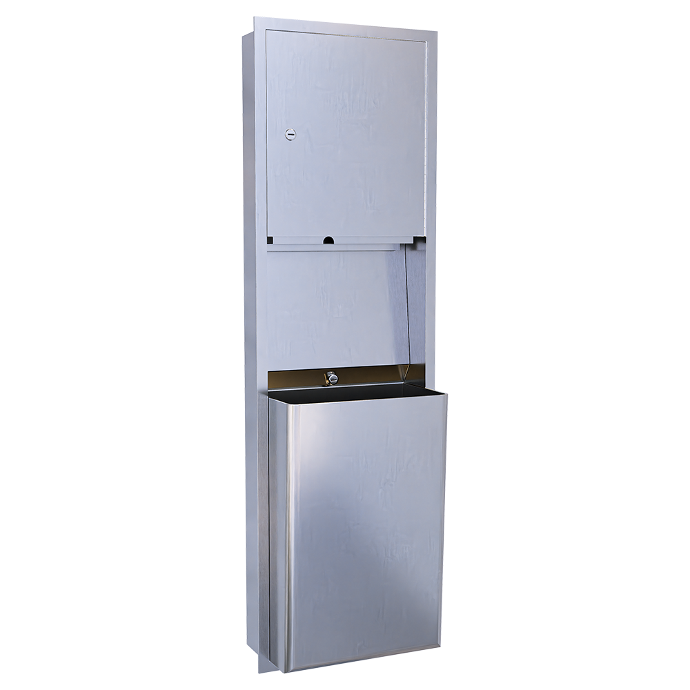 Recessed Paper Towel Dispenser and 49 Litre Waste Receptacle SS