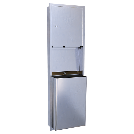 Recessed Paper Towel Dispenser and 49 Litre Waste Receptacle SS