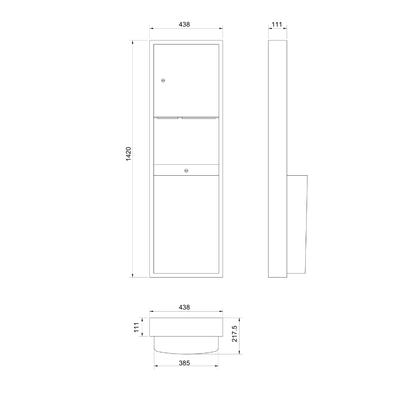 Surface Mounted Paper Towel Dispenser and 49 Litre Waste Receptacle SS