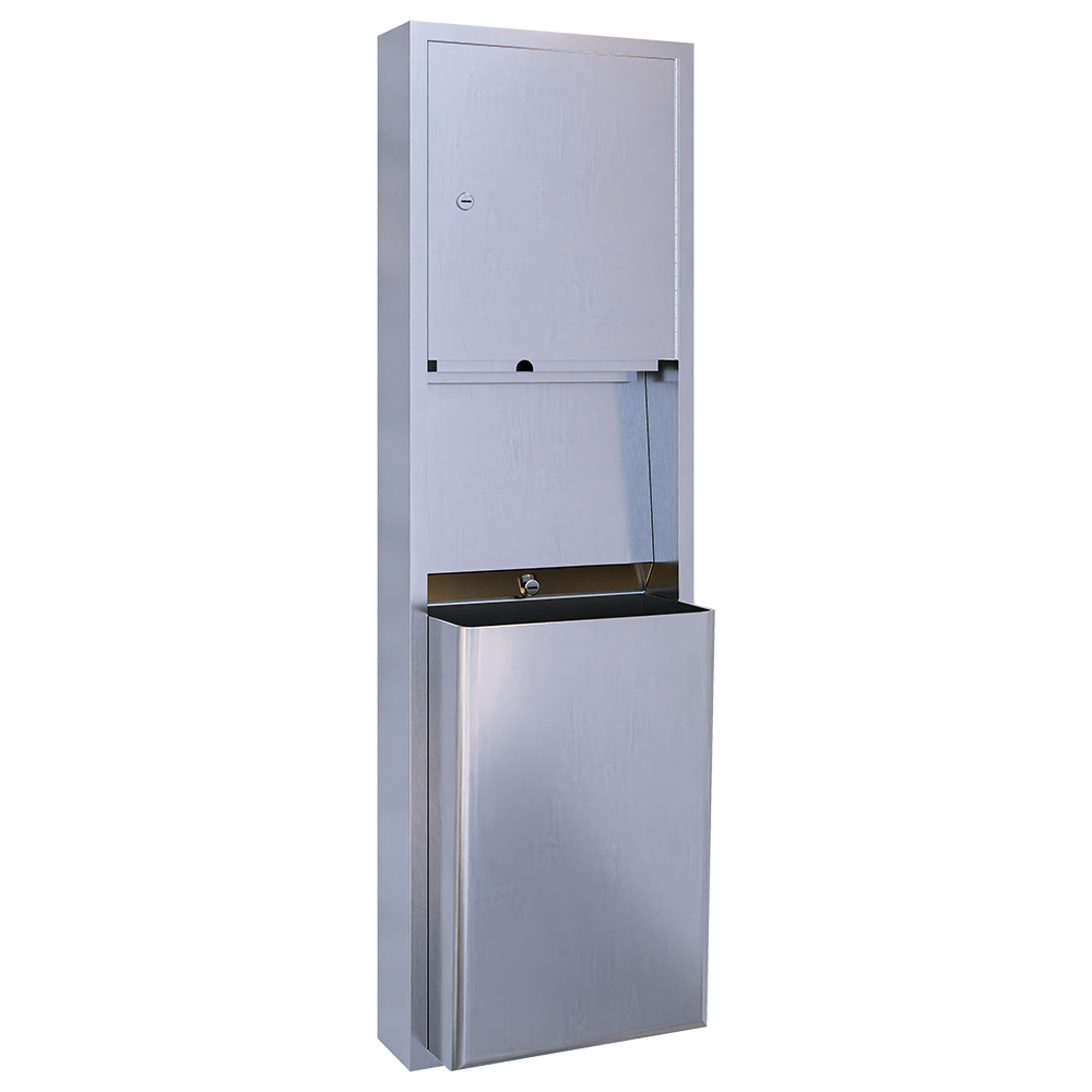 Surface Mounted Paper Towel Dispenser and 49 Litre Waste Receptacle SS