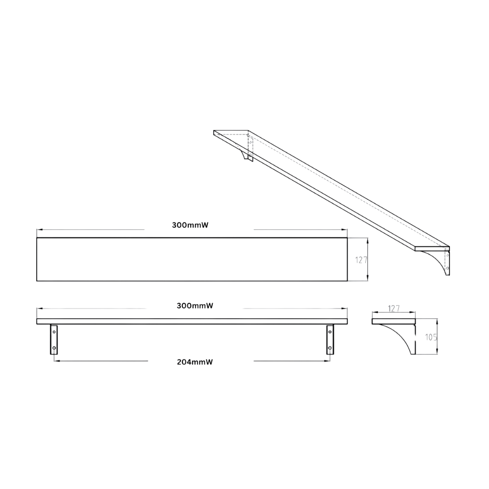 Utility Shelf 300x127mm SS