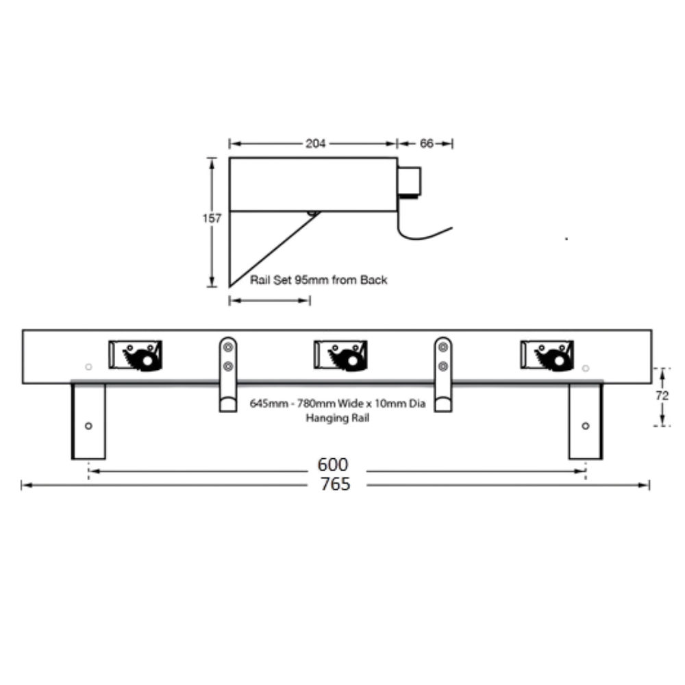 Utility Shelf c/w 3 Mop & 2 Rag Hooks SS