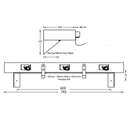 Utility Shelf c/w 3 Mop & 2 Rag Hooks SS