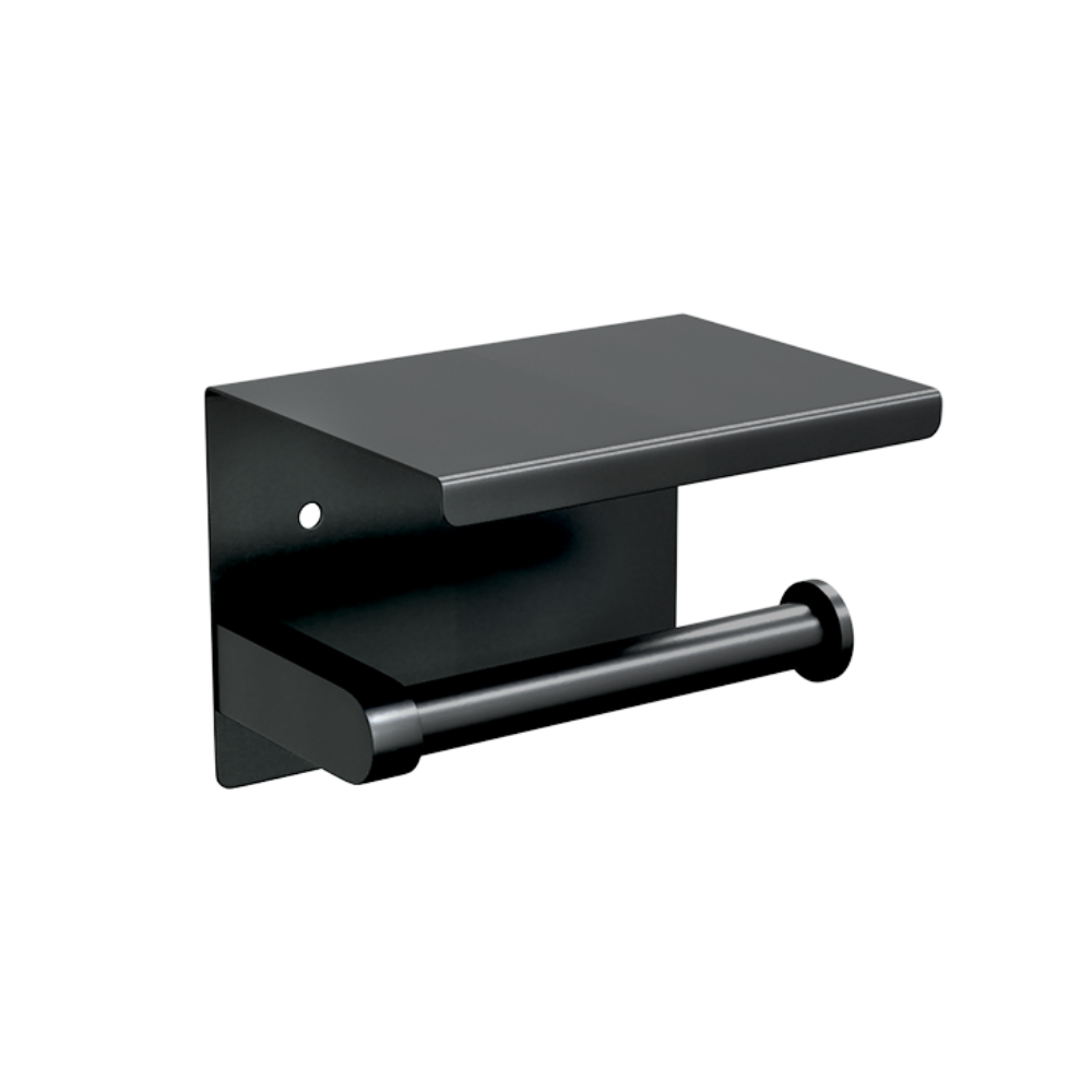 Single Toilet Roll Holder with Shelf Top - Designer Black