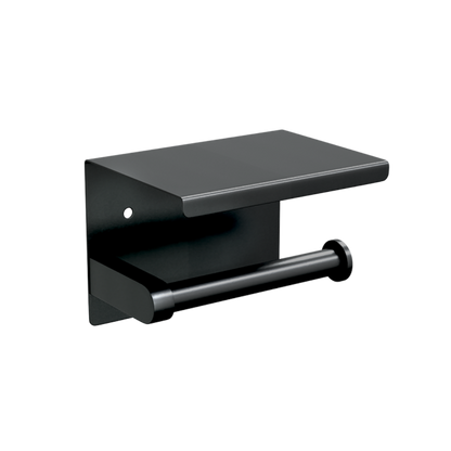 Single Toilet Roll Holder with Shelf Top - Designer Black