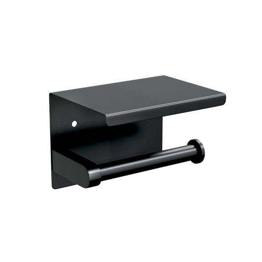 Single Toilet Roll Holder with Shelf Top - Designer Black