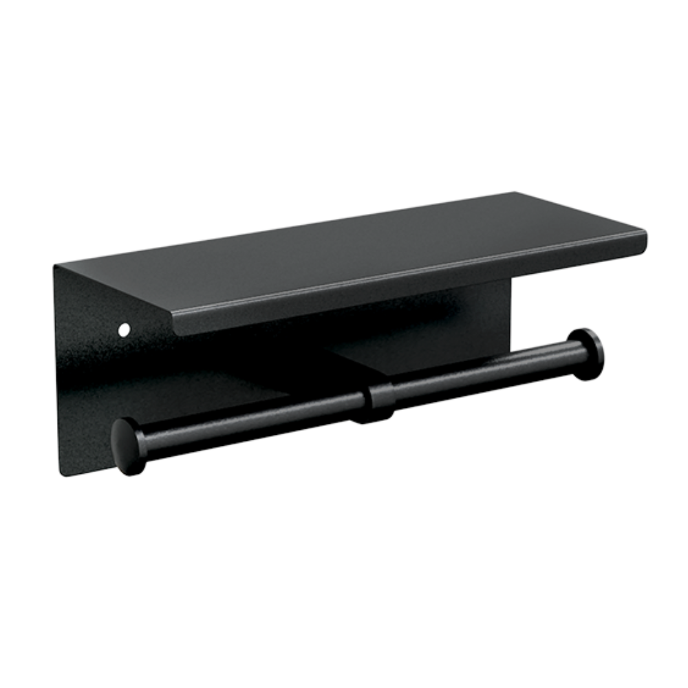 Double Toilet Roll Holder with Shelf Top - Designer Black