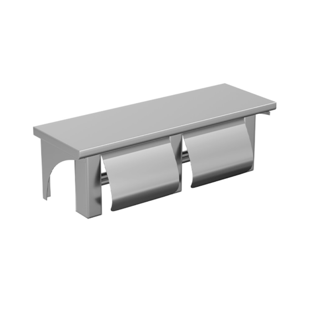 Double Toilet Roll Holder with Hoods/Shelf SS