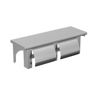 Double Toilet Roll Holder with Hoods/Shelf SS