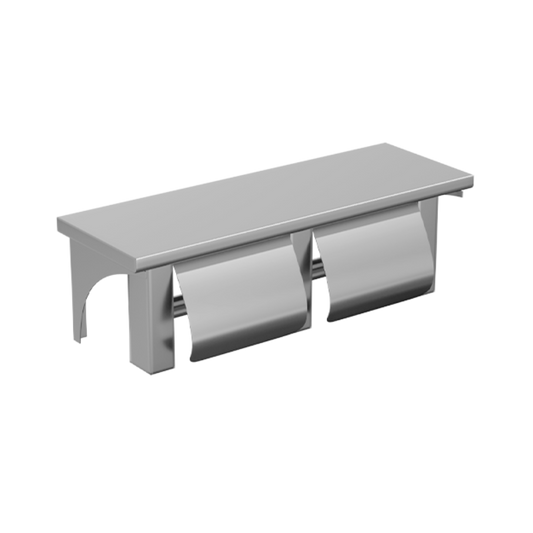 Double Toilet Roll Holder with Hoods/Shelf SS