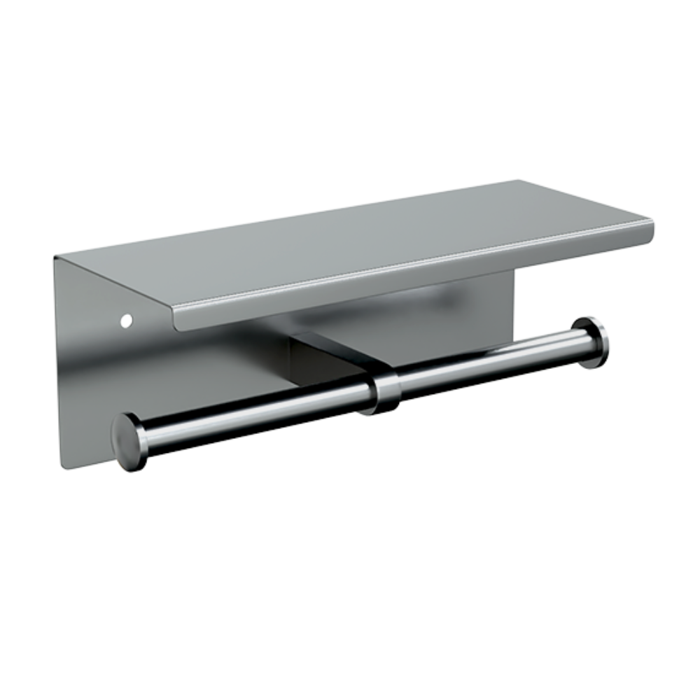 Double Toilet Roll Holder with Shelf Top SS