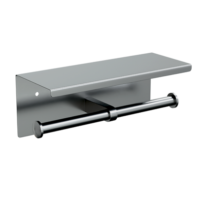Double Toilet Roll Holder with Shelf Top SS