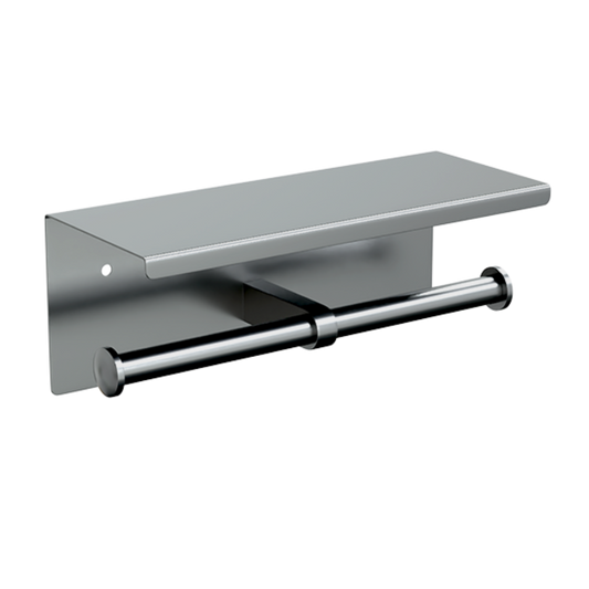 Double Toilet Roll Holder with Shelf Top SS
