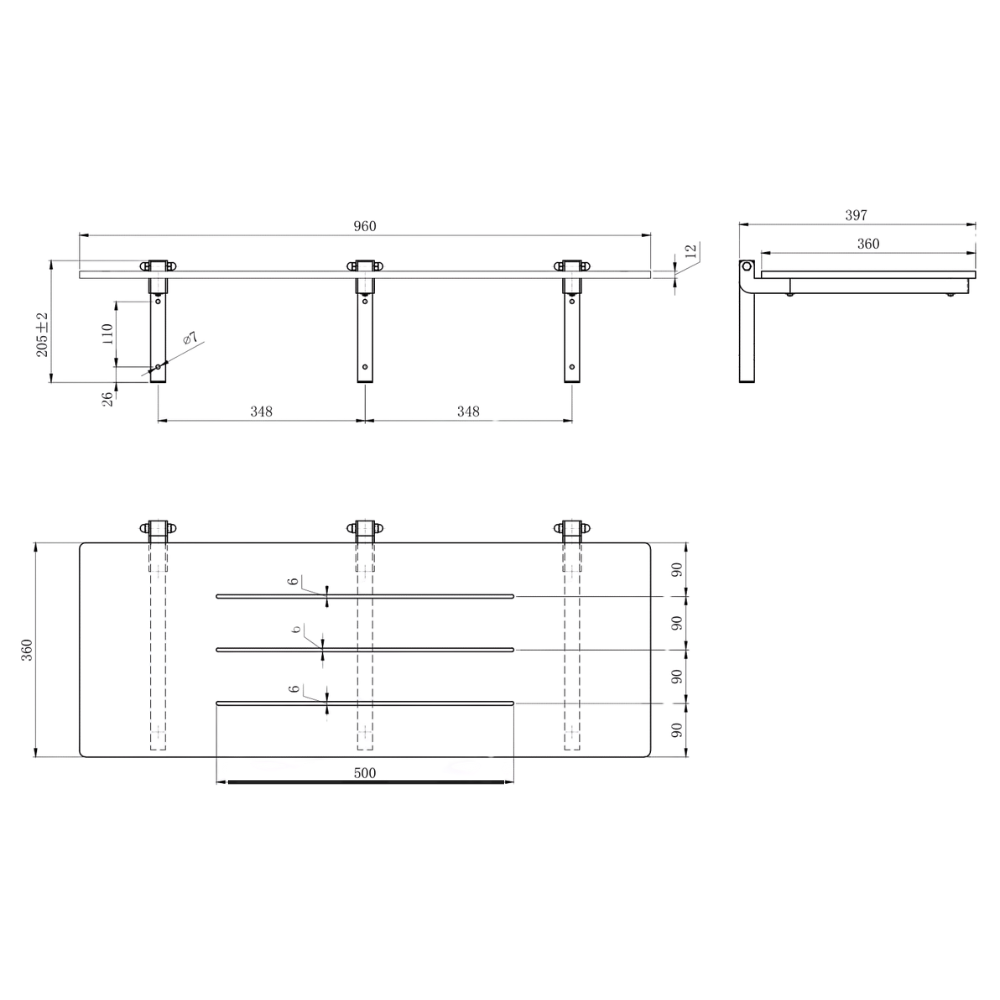 Accessible Folding Shower Seat – 960mmL x 400mmW with 13mm Phenolic Seat Top and Satin Stainless Steel Frame