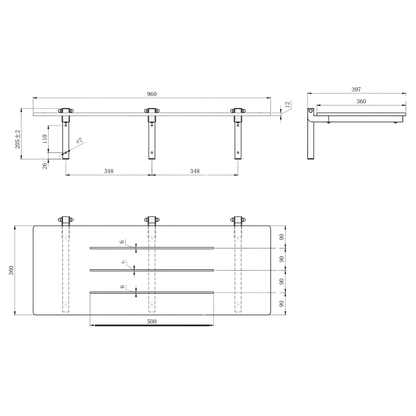 Accessible Folding Shower Seat – 960mmL x 400mmW with 13mm Phenolic Seat Top and Satin Stainless Steel Frame