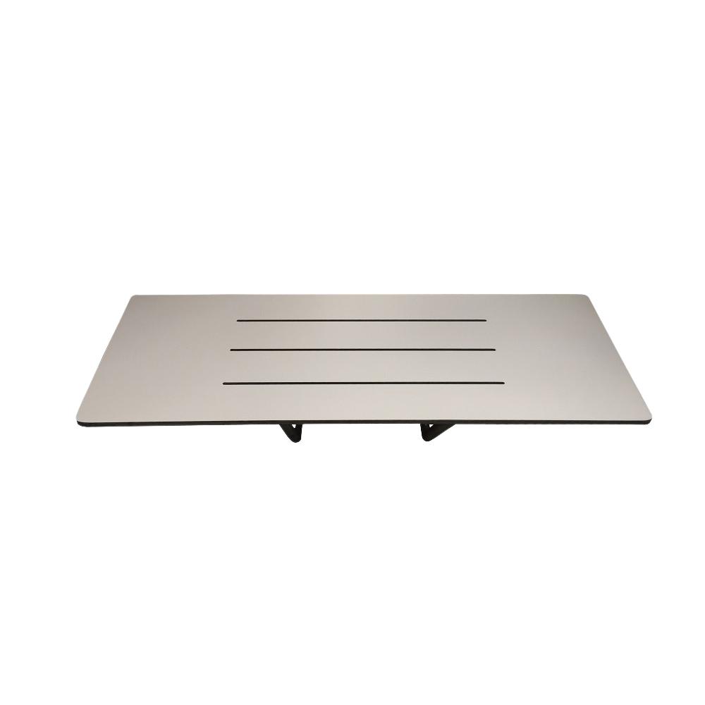 Accessible Folding Shower Seat – 960mmL x 397mmW with 12mm Off White Phenolic Seat Top with Handle and Satin Stainless Steel Frame