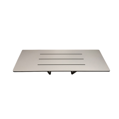 Accessible Folding Shower Seat – 960mmL x 397mmW with 12mm Off White Phenolic Seat Top with Handle and Satin Stainless Steel Frame