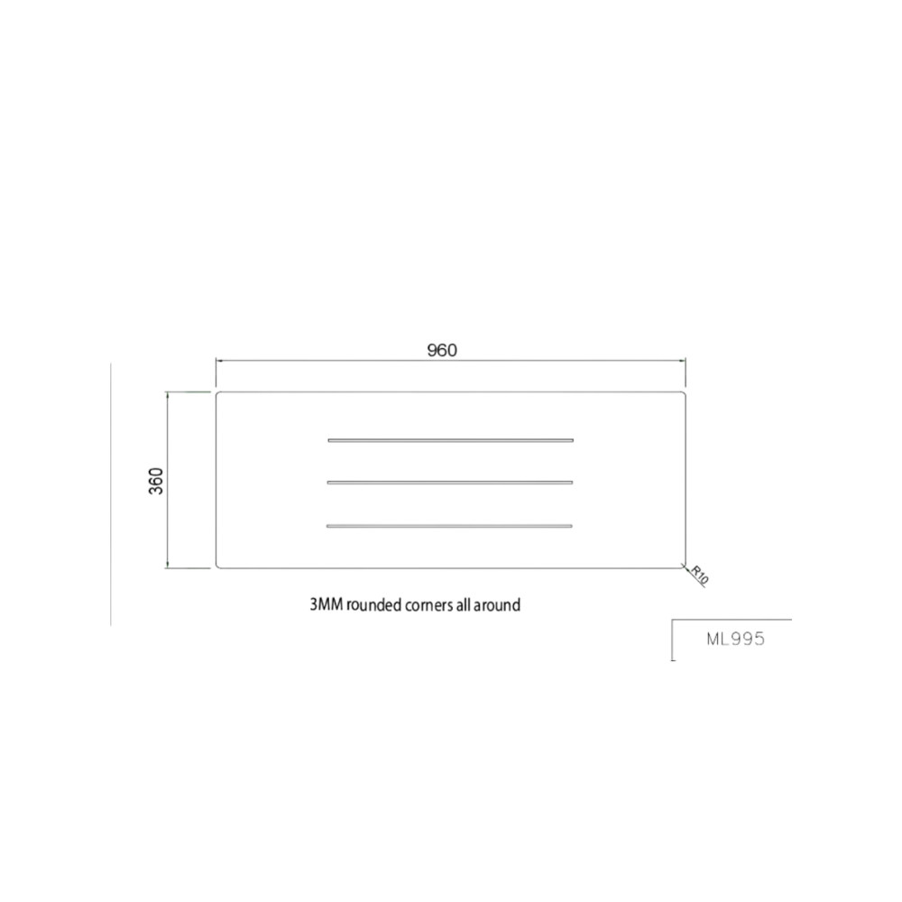 Accessible Folding Shower Seat - 960mmL x 400mmW with 13mm Designer Black Phenolic Seat Top with Handle and Satin Stainless Steel Frame