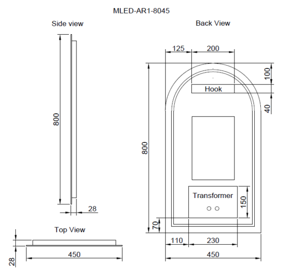 Arch Frameless LED Mirrors 800x450mm
