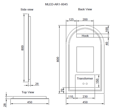 Arch Frameless LED Mirrors 800x450mm