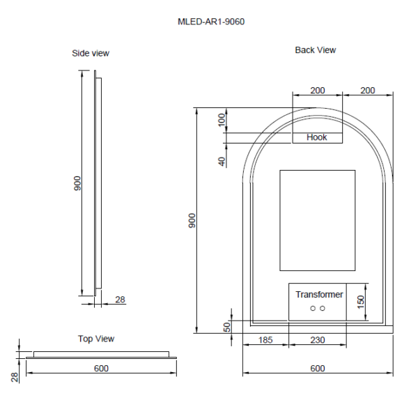 Arch Frameless LED Mirrors 900x600mm