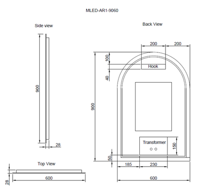 Arch Frameless LED Mirrors 900x600mm