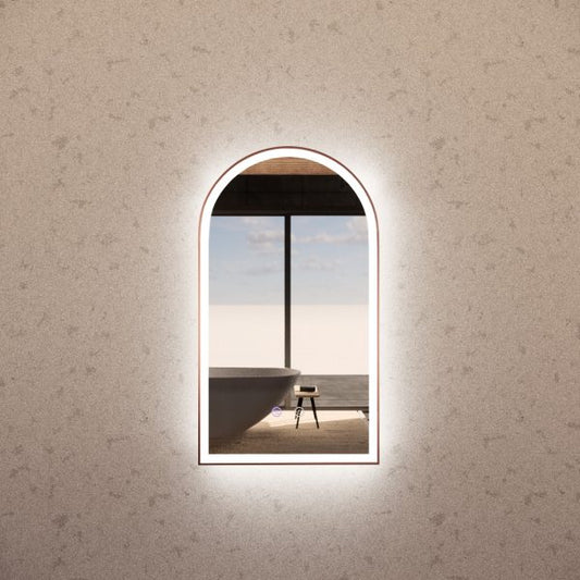 Arch Framed LED Mirrors Brushed Copper 450x800mm
