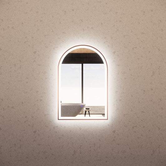 Arch Framed LED Mirrors Brushed Copper 600x900mm