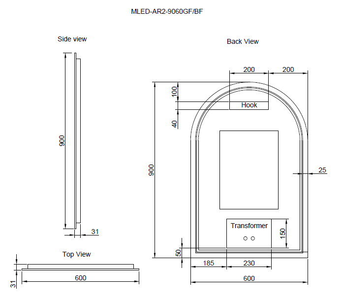 Arch Framed LED Mirrors Brushed Copper 600x900mm