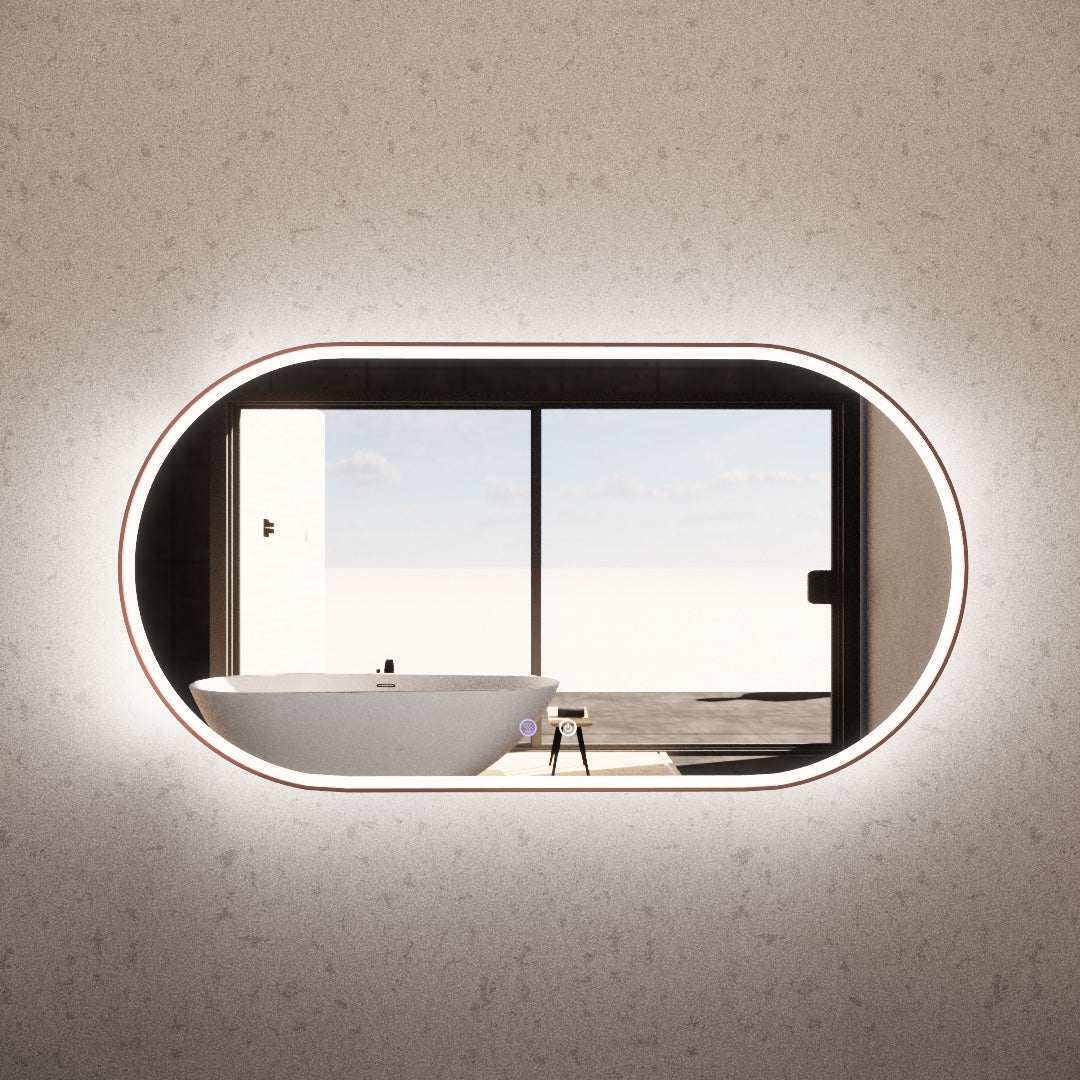 Oval Framed LED Mirrors Brushed Copper 1200x700mm