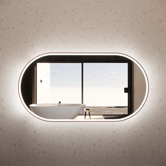 Oval Framed LED Mirrors Brushed Copper 1200x700mm
