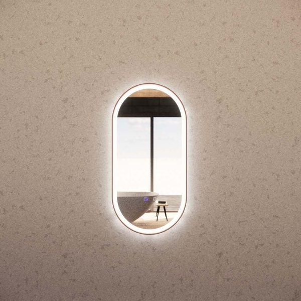 Oval Framed LED Mirrors Brushed Copper 450x900mm