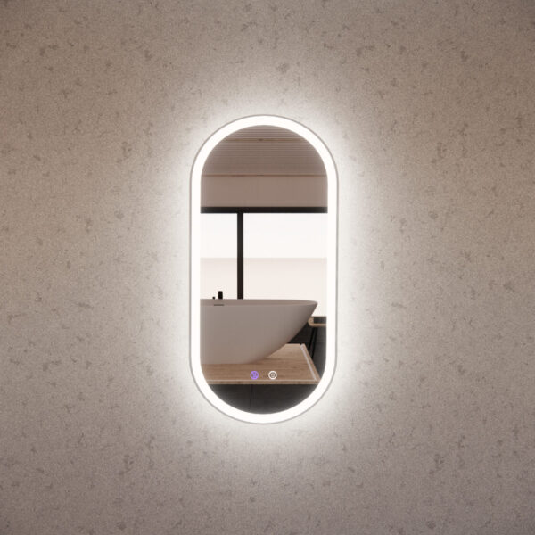 450mm Brushed Nickel Framed LED Mirror - 450 x 900 x 45