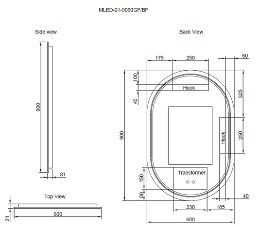 Oval Framed LED Mirrors Brushed Copper 900x600mm
