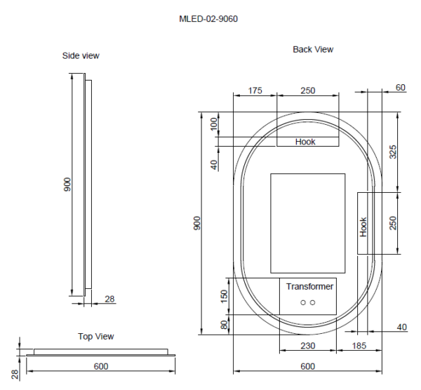 Oval Frameless LED Mirrors 900x600mm