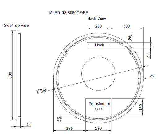 Round Framed LED Mirrors Brushed Copper 800x800mm