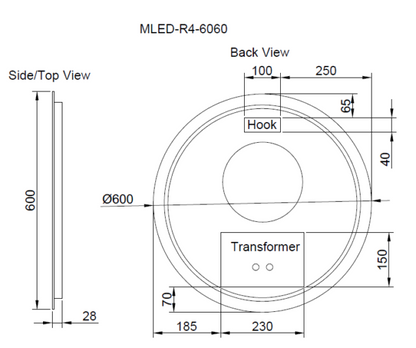 Round Frameless LED Mirrors 600x600mm