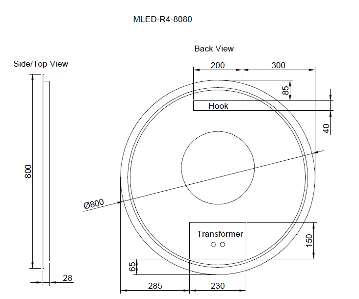 Round Frameless LED Mirrors 800x800mm
