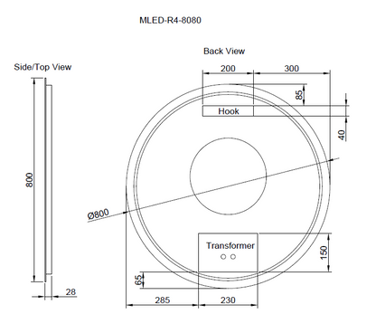 Round Frameless LED Mirrors 800x800mm