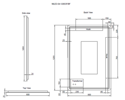 Rectangle Framed LED Mirrors Brushed Copper 1200x800mm