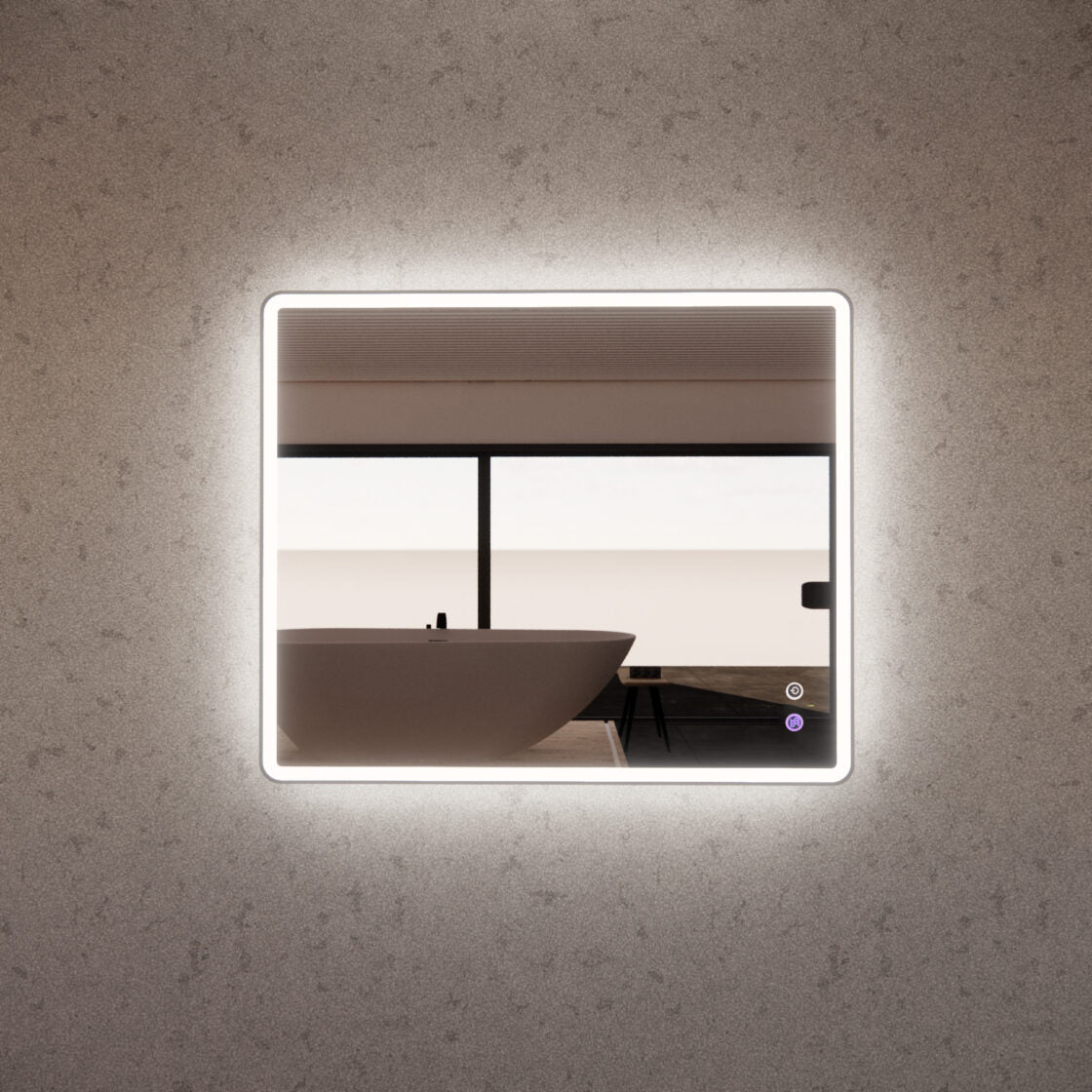 900mm Brushed Nickel Framed LED Mirror - 900 x 750 x 45