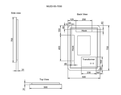 Rectangle Frameless LED Mirrors 500x700mm