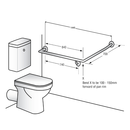 Accessible Left Hand 30° Grab Rail, Concealed Fix SS