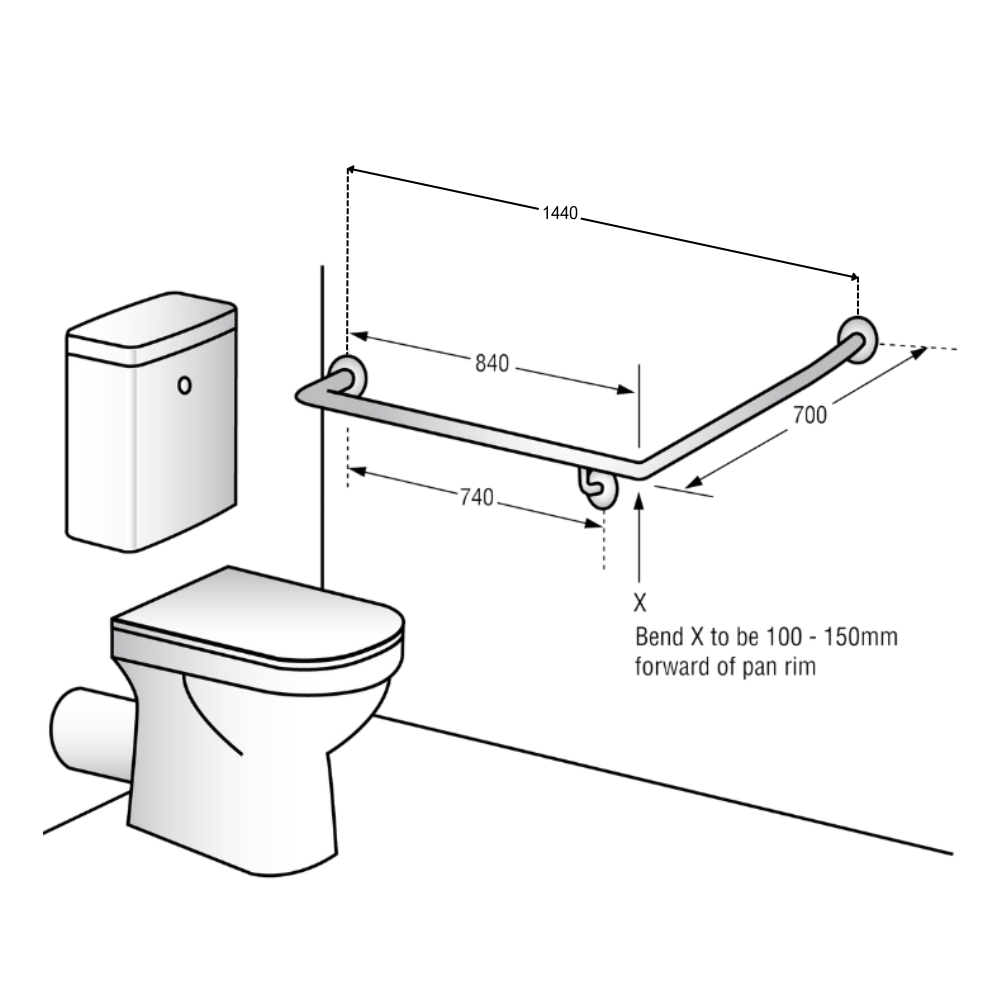 Antimicrobial Coated Accessible Left Hand 30° Grab Rail