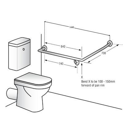 Antimicrobial Coated Accessible Left Hand 30° Grab Rail