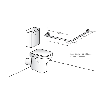 Bariatric 30° Flush Mount Side Wall Left Hand Grab Rail – 840mm x 700mm, Satin Stainless Steel