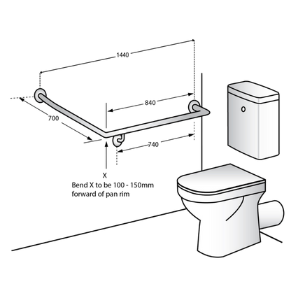 Antimicrobial Coated Accessible Right Hand 30° Grab Rail