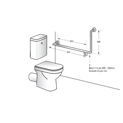 Bariatric 90° Flush Mount Side Wall Left Hand Grab Rail – 950mm x 600mm, Satin Stainless Steel