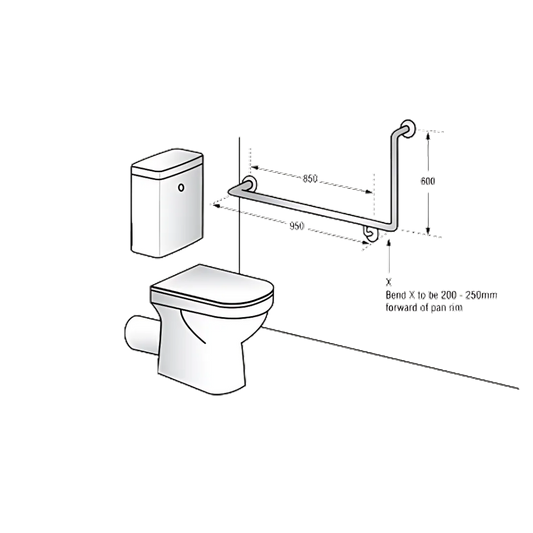 Bariatric 90° Flush Mount Side Wall Left Hand Grab Rail – 950mm x 600mm, Satin Stainless Steel