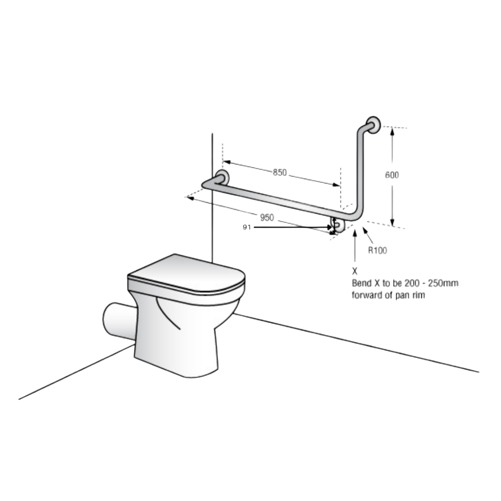 Antimicrobial Coated Accessible Left Hand 90° Grab Rail